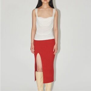Uncle Studios Red Knit Ribbed Long Slit Midi Skirt
